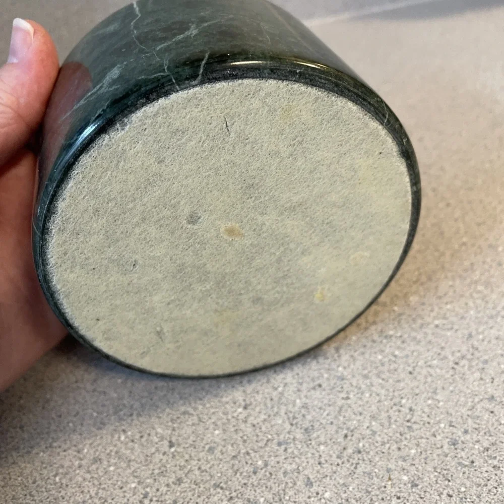 Vintage Green Marble Stone Wine Coaster Nut Bowl Trinket Chiller Cooler Crock